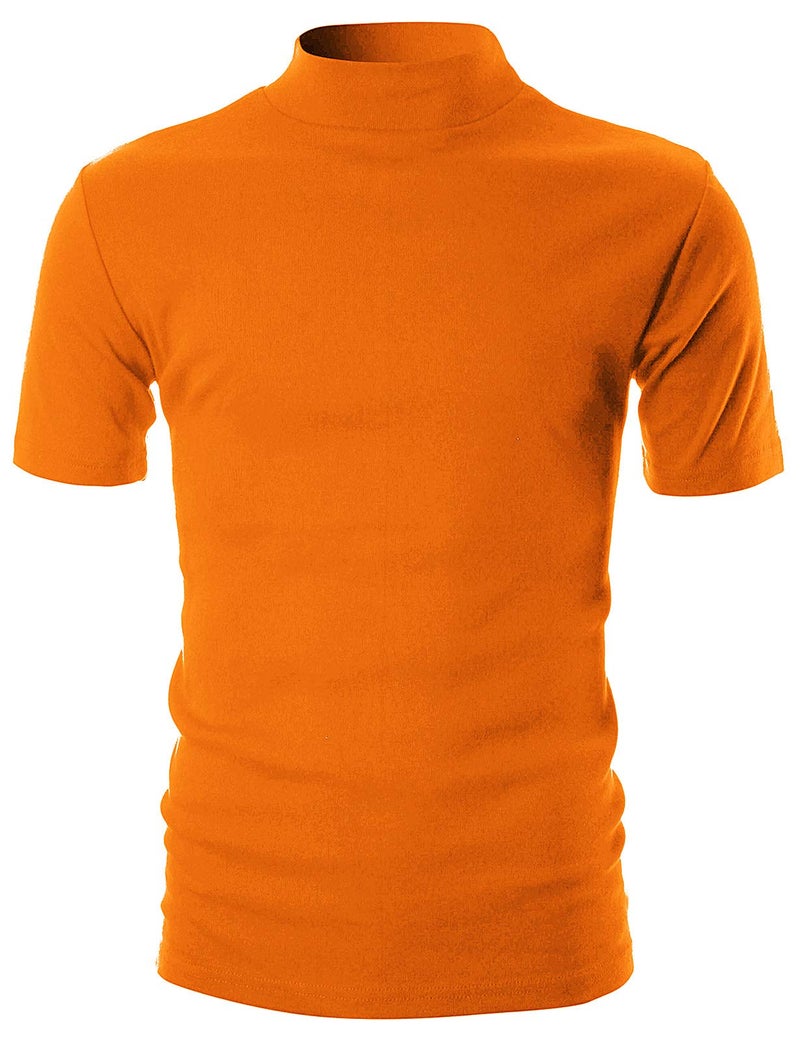 Ohoo Mens Short Sleeve Mock Turtleneck Basic Tops Lightweight Slim Fit Cotton Pullover Sweater / DCT105-ORANGE-M - Image 2